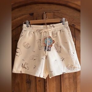 Boutique Western Print Drawstring Shorts XL NWT - Cactus & Horse Pattern